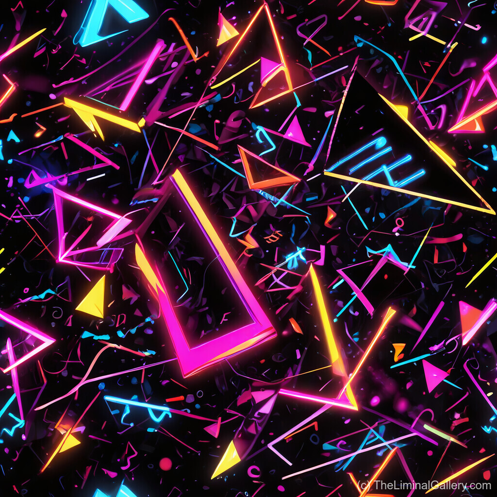 A chaotic arrangement of neon shapes pulsating with the bold energy of 80s synthwave aesthetics.